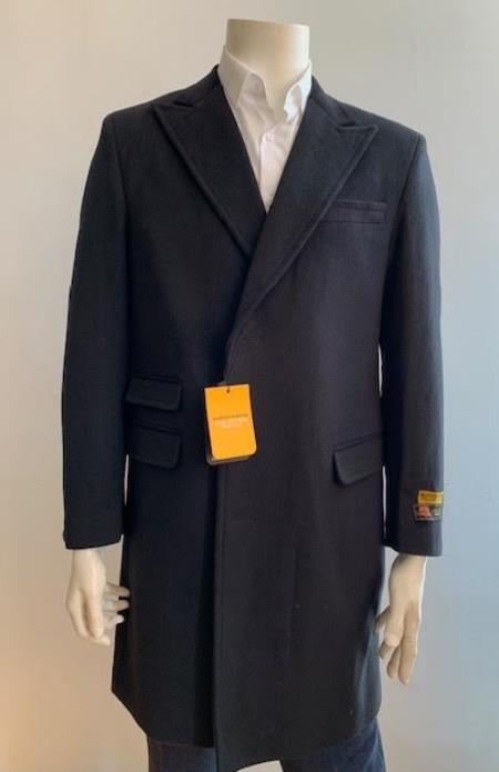 Chesterfiled Overcoat - Chesterfiled Three Qurter Mens Coat Wool Topcoat + Black By Alberto Nardoni