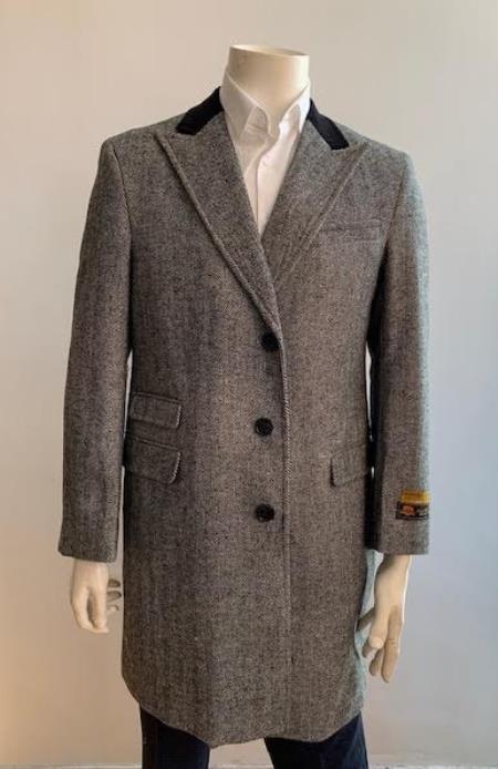 Chesterfiled Overcoat - Chesterfiled Three Qurter Mens Coat Wool Topcoat + Gray By Alberto Nardoni