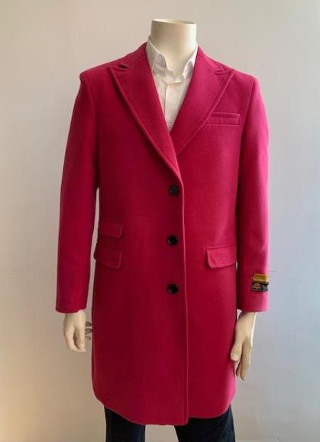 Mens Overcoat - Peak Lapel 1920s Style - Wool Car Coat Three Quarter By Albereto Nardon + Pink