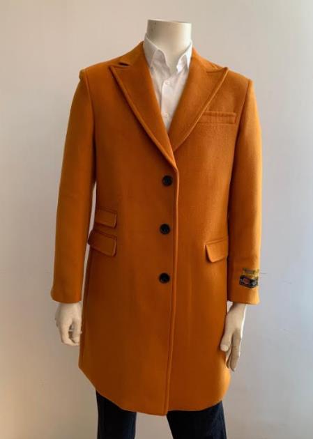 Mens Orange Overcoat - Three Quarter Topcoat