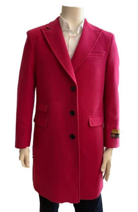 Mens Overcoat - Wool Three Quarter Car coat + Pink By Alberto Nardoni