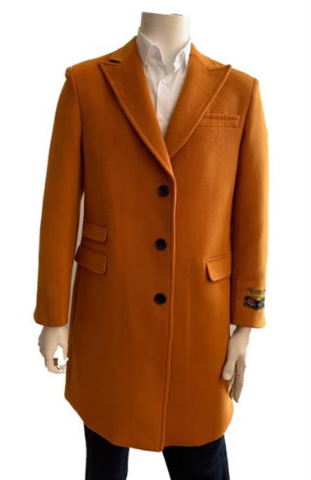 Mens Overcoat - Wool Three Quarter Car coat + Orange By Alberto Nardoni