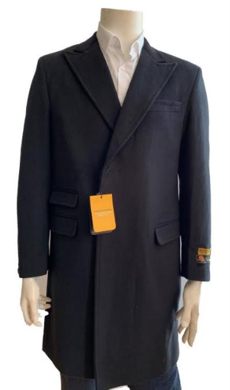 Mens Overcoat - Wool Three Quarter Car Coat + Black By Alberto Nardoni