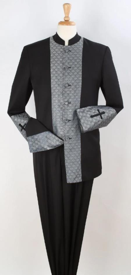 Banded Collar Suit - Mandarin Suit - No Collar Suit - Fashion Tuxedo - Priest Suit
