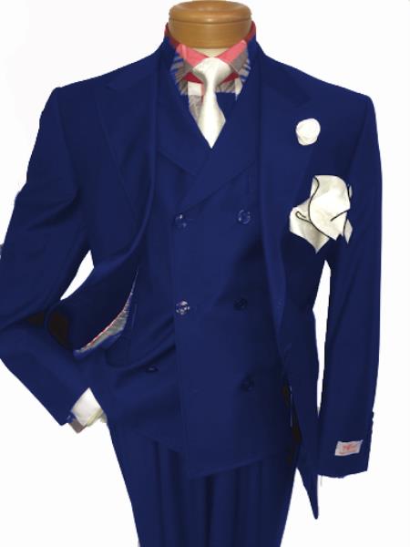 Men's Two Button Single Breasted Notch Lapel Suit Royal Blue