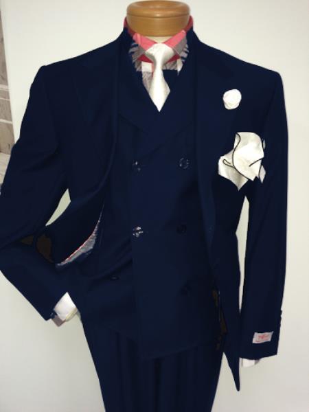 Men's Two Button Single Breasted Notch Lapel Suit Navy Blue