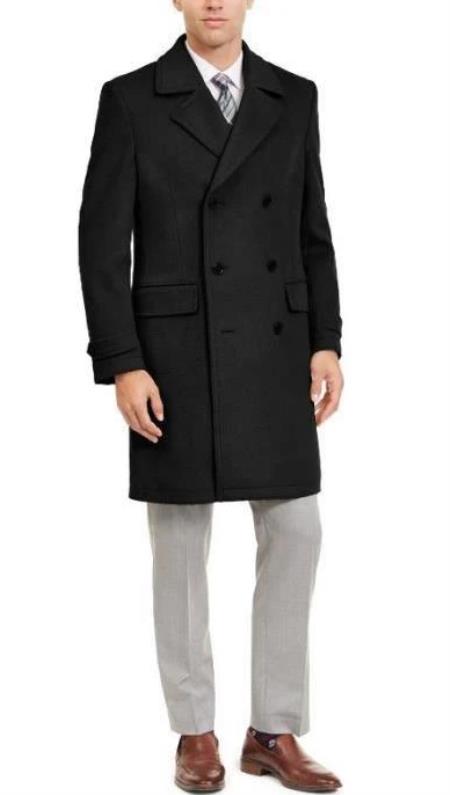 Double Breasted Three Quarter Overcoat - Wool And Cashmere Peacoat - Topcoat By Alberto Nardoni
