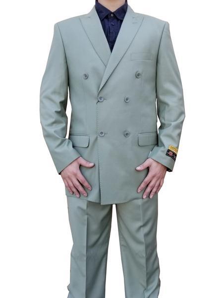 Big and Tall Suit - Sage Green Double Breasted Suit - Wool Fabric