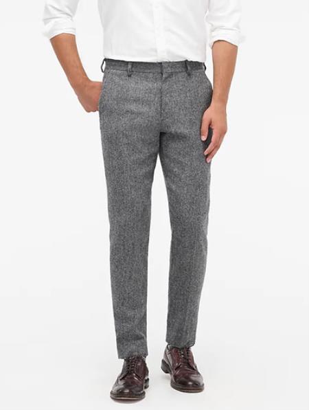 Men's Herringbone Wool Pants - Tweed Flat Pants