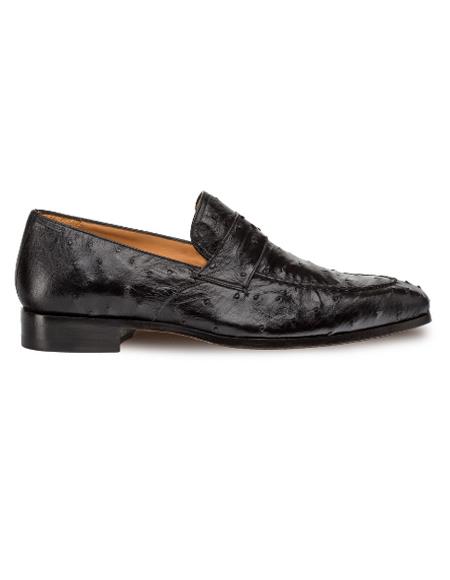 Men's Mezlan Genuine Ostrich Classic Full Exotic Slip On Penny Shoes Black