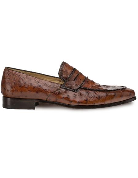 Men's Mezlan Genuine Ostrich Classic Full Exotic Slip On Penny Shoes Brandy