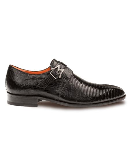 Men's Genuine Lizard Elegant Plain Toe Exotic Monk Strap Shoes Black