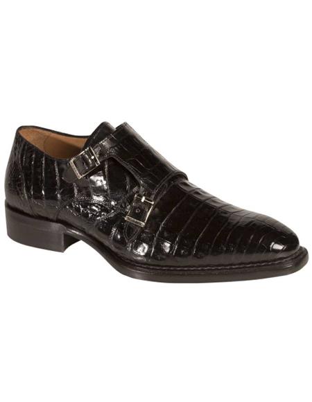 Men's Mezlan Genuine Crocodile Fashionable Exotic Double Monk Strap Shoes Black