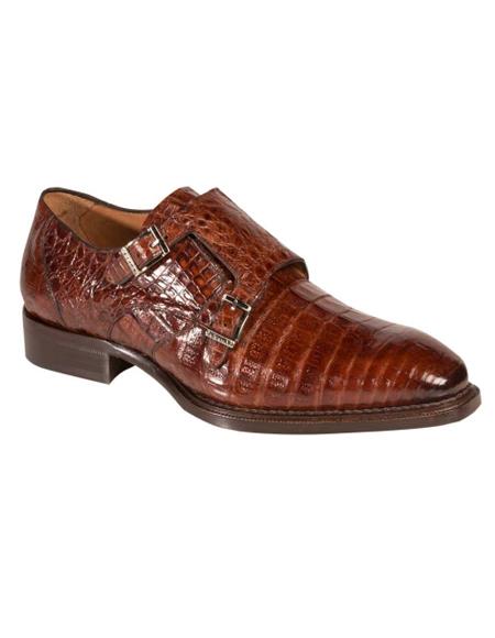 Men's Mezlan Genuine Crocodile Fashionable Exotic Double Monk Strap Shoes Sport