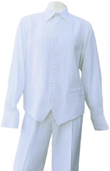 Long Sleeve Walking Suit - Casual Suits For Men + Mens Leisure Suit + White