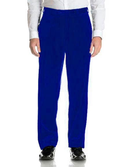 Mens Royal Blue Velvet Flat Front Modern Fit Pant