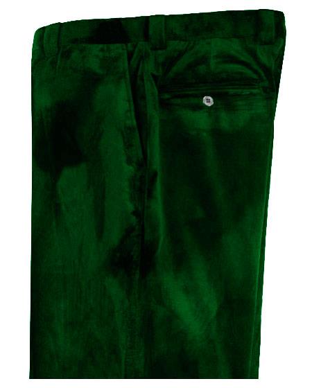 Mens Dark Green Velvet Pants Flat Front Unhemmed Unfinished Bottom
