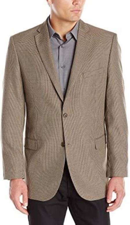 Tan ~ Taupe ~ Light Brown - Textured Pin Dots Pattern Mens Houndstooth Blazers - Patterned Sport Coat