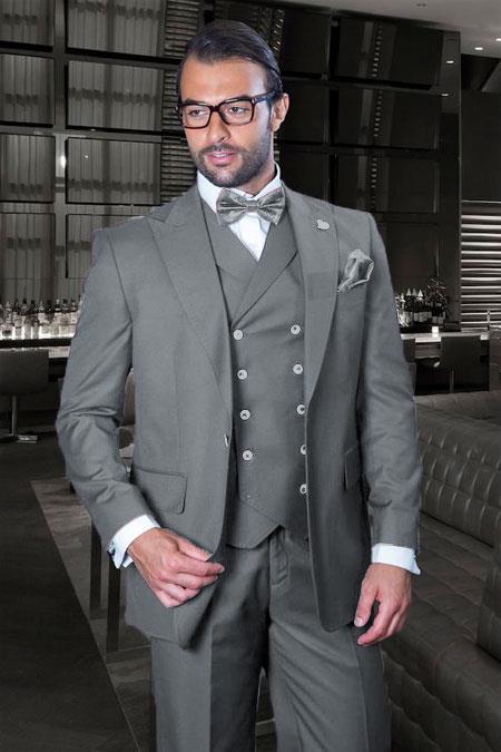 Classic Fit Suit - One Button with Double Breasted Vest Super 150s Wool Suit - Light Grey