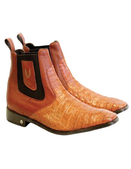 Mens Genuine Caiman Belly Handmade Shoes Cognac
