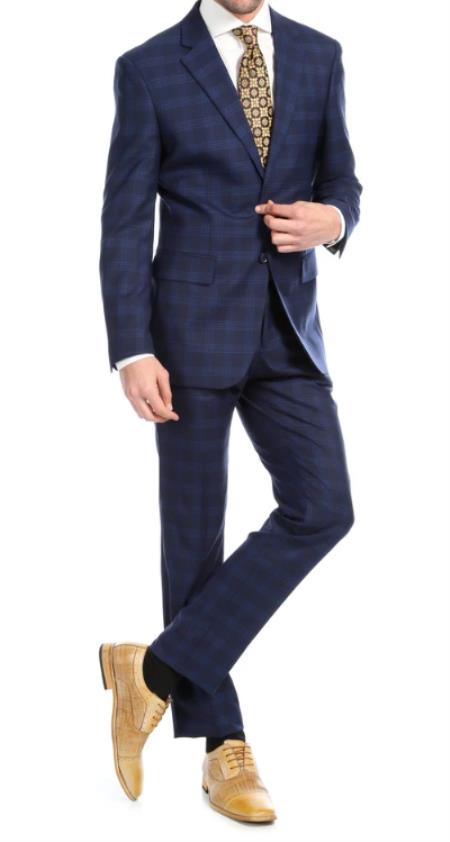 Mens 2pc Premium Slim Fit Suit Navy Blue