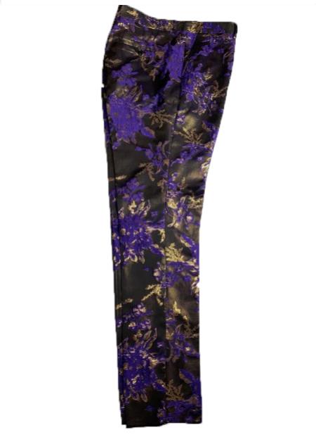 Mens Floral Dress Pants - Fashion Pants - Paisley Pants Purple and Gold