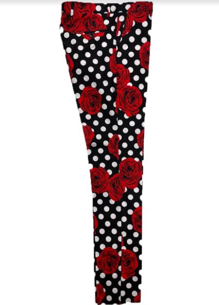 Red and Black Mix Color Dress Pants Mens Floral Dress Pants - Fashion Pants - Paisley Pants Black and White and Red Flower
