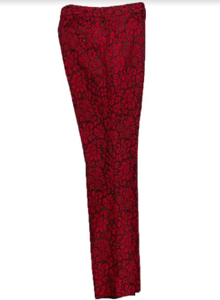 #J51390  Red and Black Mix Color Dress Pants Mens Floral Dress Pants - Fashion Pants - Paisley Pants + Red and Black