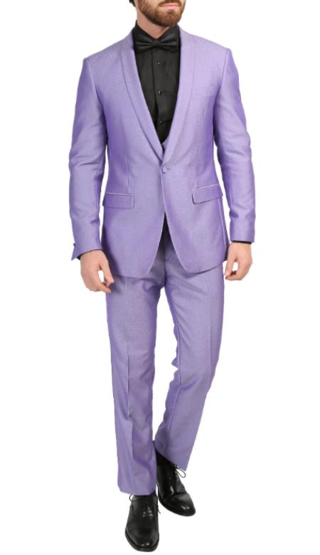 Mens One Button Shawl Lapel Solid Pattern Ultra Violet Suit