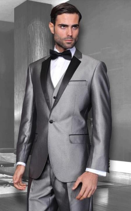 Grey Suit With Black Lapel