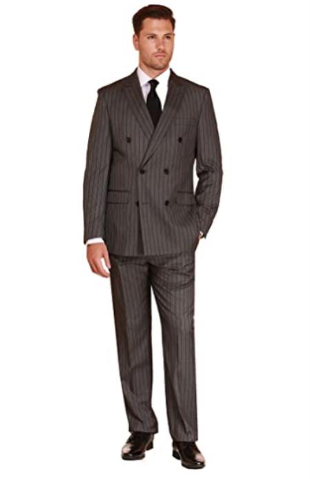 Mens Double Breasted Suit Charcoal Stripe