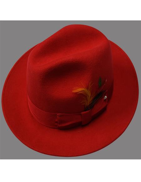 Mens Dress Hats Red - Wool