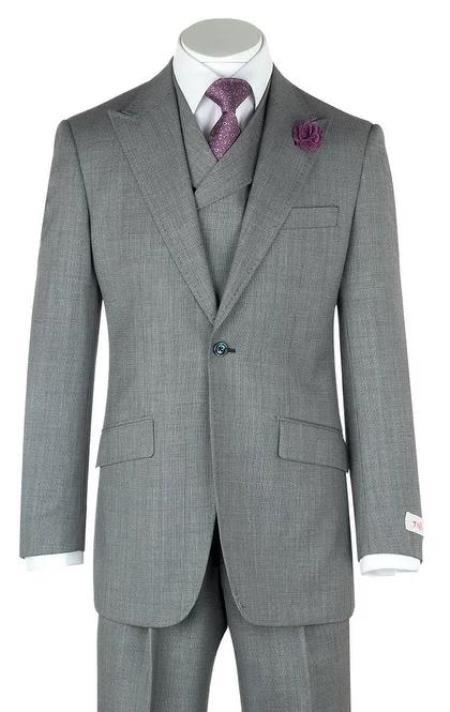 Mens Urban Gray Suit - Double Breasted Vest Pleated Pants - Wool