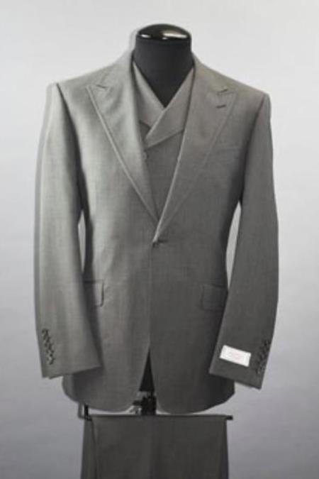 Mens Urban Grey Suit - Double Breasted Vest Pleated Pants - Wool
