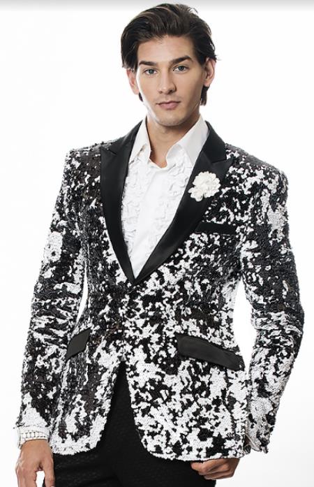 White and Black Blazer - White Tuxedo Jacket + Black Pants + Free Matching Bowtie