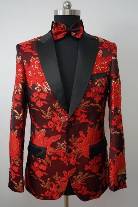 Mens Flower Tuxedo - Floral Blazer - Fashion Colorful Sport Coat With Matching Bowtie