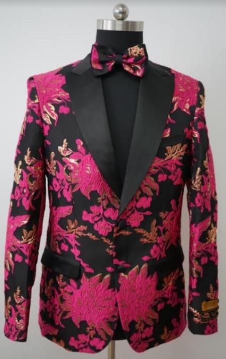 Mens Flower Tuxedo - Floral Blazer - Fashion Colorful Sport Coat With Matching Bowtie