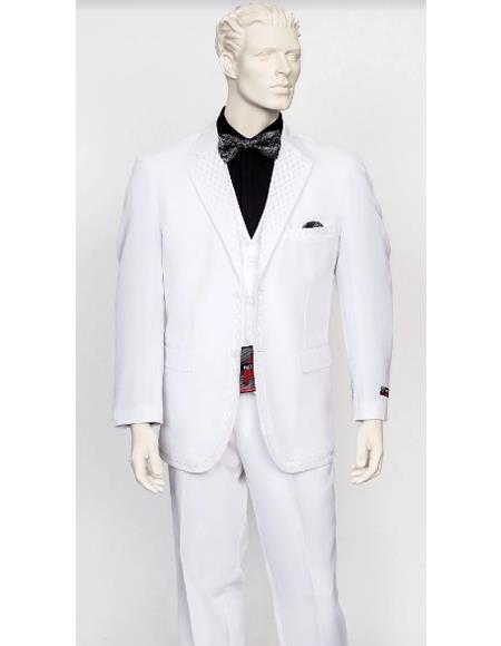 White Tuxedo With Print Sateen Lapel - White Wedding Suit
