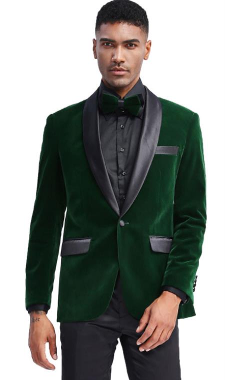 Mens Emerald Green Velvet Tuxedo Jacket Slim Fit with Shawl
