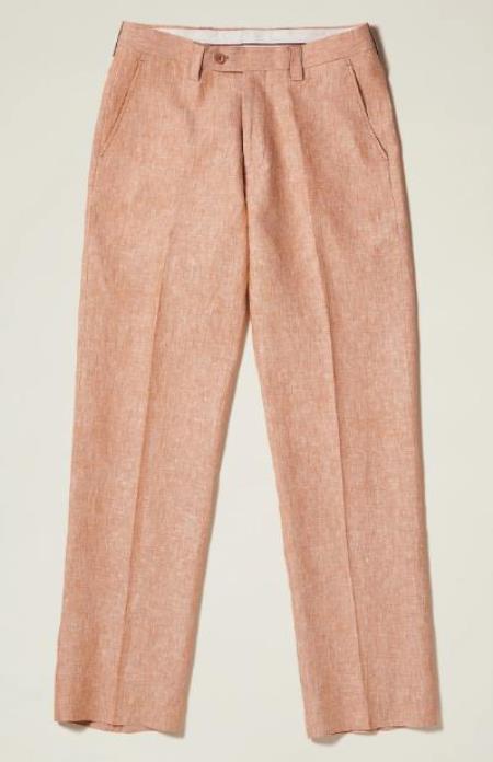Linen Flat Front Pants — Camel Colors
