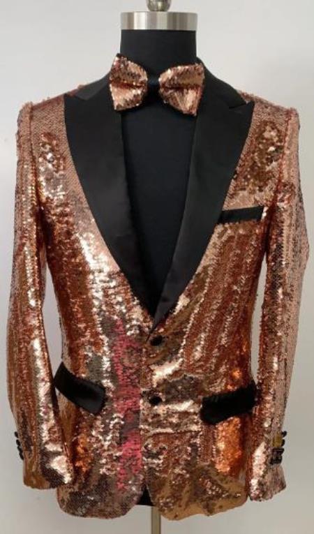 Rose Gold Tuxedo - Rose Gold Sequin Blazer With Matching Bowtie