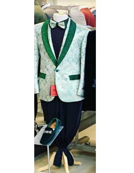 Mens One Button Shawl Lapel Green Suit