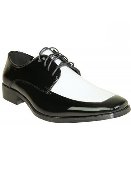 Mens Gangster Shoes Men's White ~ Black Two-Tone Lace Up Shoe