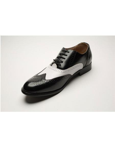 Mens Gangster Shoes Men's Two Toned Black ~ White Lace Up Wingtip Style Dress Oxford Shoes Perfect For Men