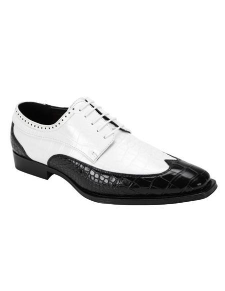 Mens Gangster Shoes Black ~ White Two Toned 5 Eyelet Lacing Lace Up Dress Shoe