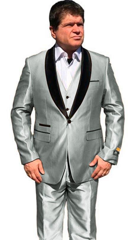 Mens One Button Shawl Lapel Suit Grey