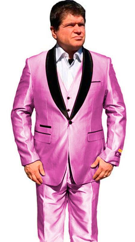 Mens One Button Shawl Lapel Suit Pink - Slim Fit