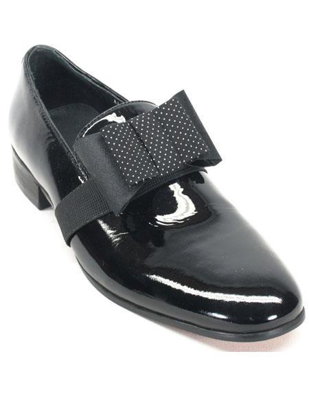 Mens Black Genuine Patent Leather with Bow Tie Tuxedo Formal Dress Mens Shoes