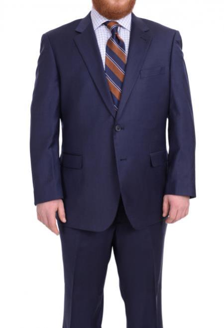 Suits For Big Belly Solid Navy Blue - Wool