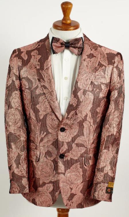 Mens 2 Button Dusty Rose and Pink Floral Paisley Prom and Wedding Blazer